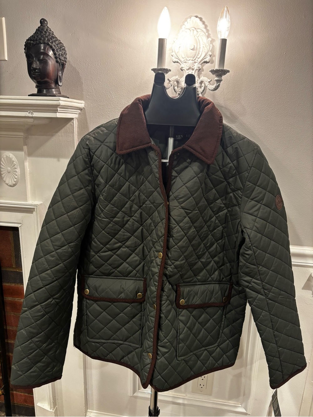 Polo by Ralph Lauren Quilted Olive Green Jacket with Brown Corduroy Collar